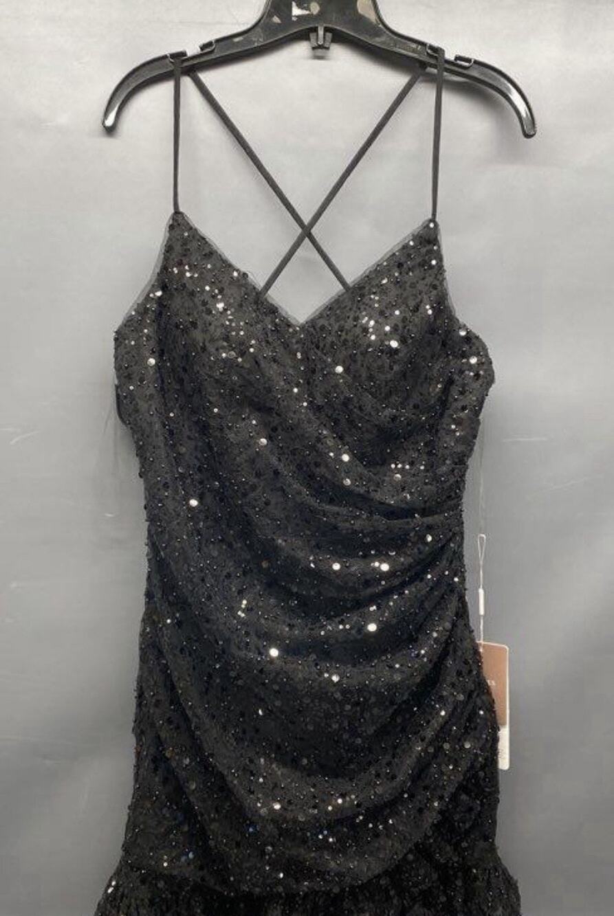 Stacees Black Sequin Corset Back Mini Dress New Small/medium 36w NWT